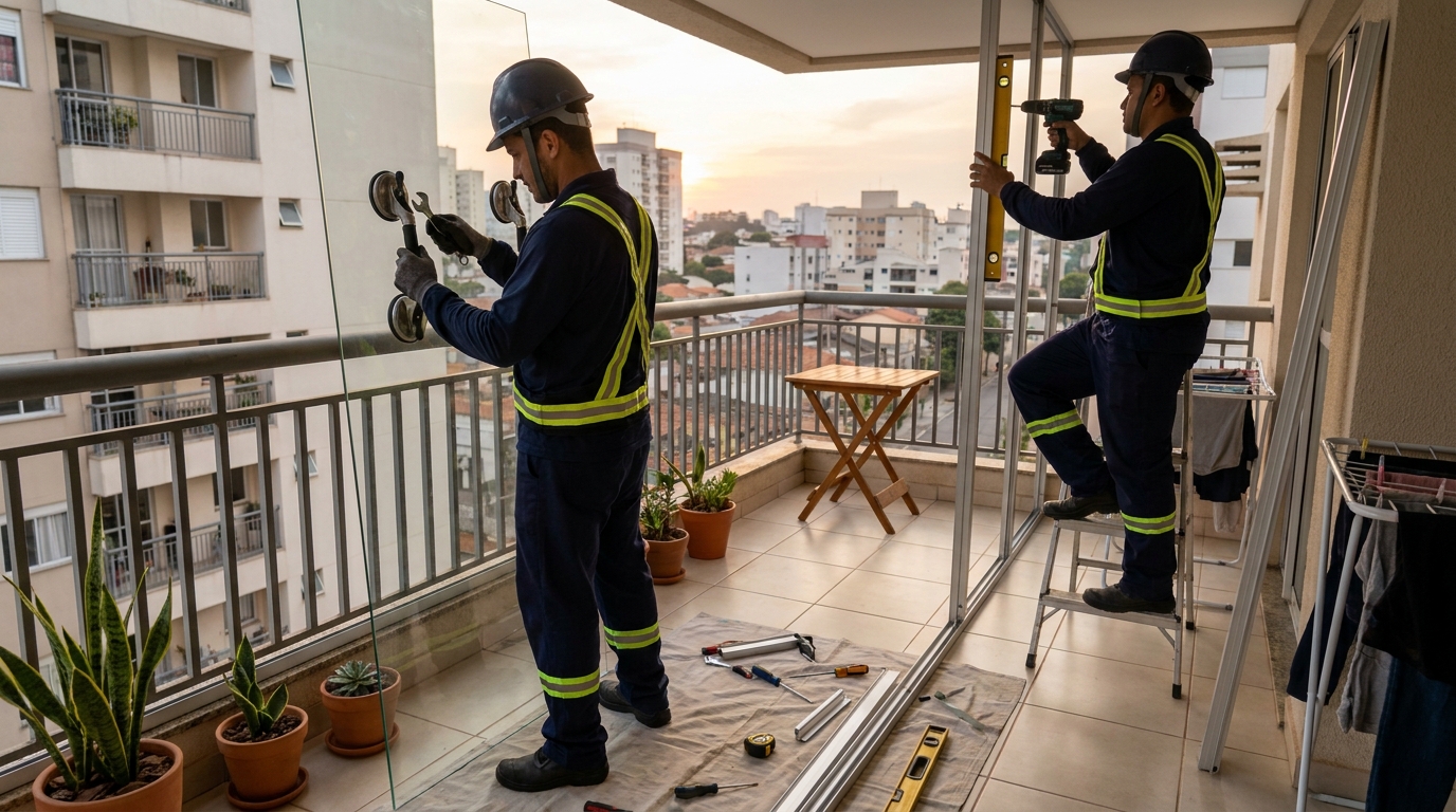 Instalação de parede de vidro em sacada em Salvador-BA