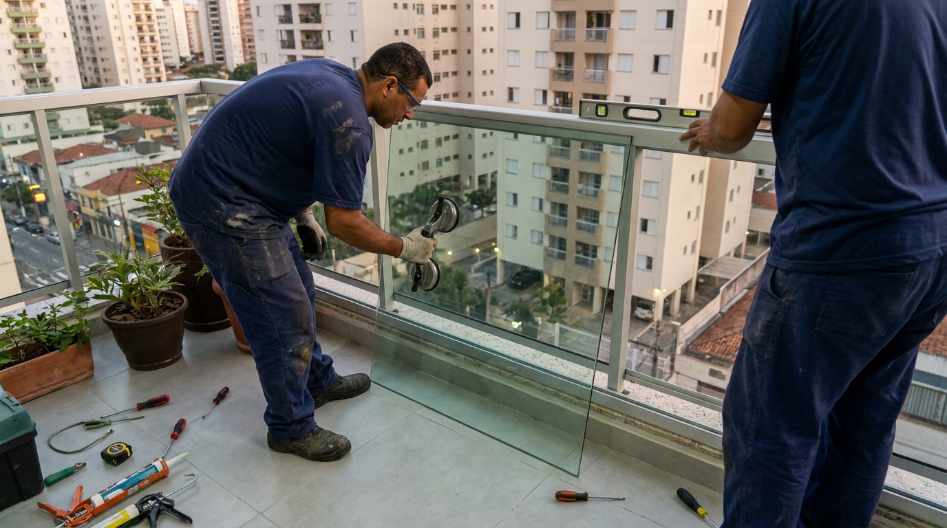 Parede de vidro com vista urbana em Salvador-BA